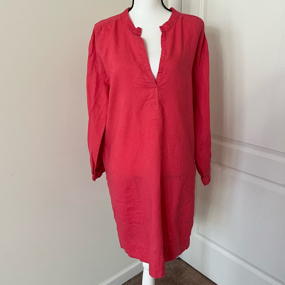 Garnet Hill 100% linen pink shirt dress M Medium 3/4 sleeves DISCOUNTED